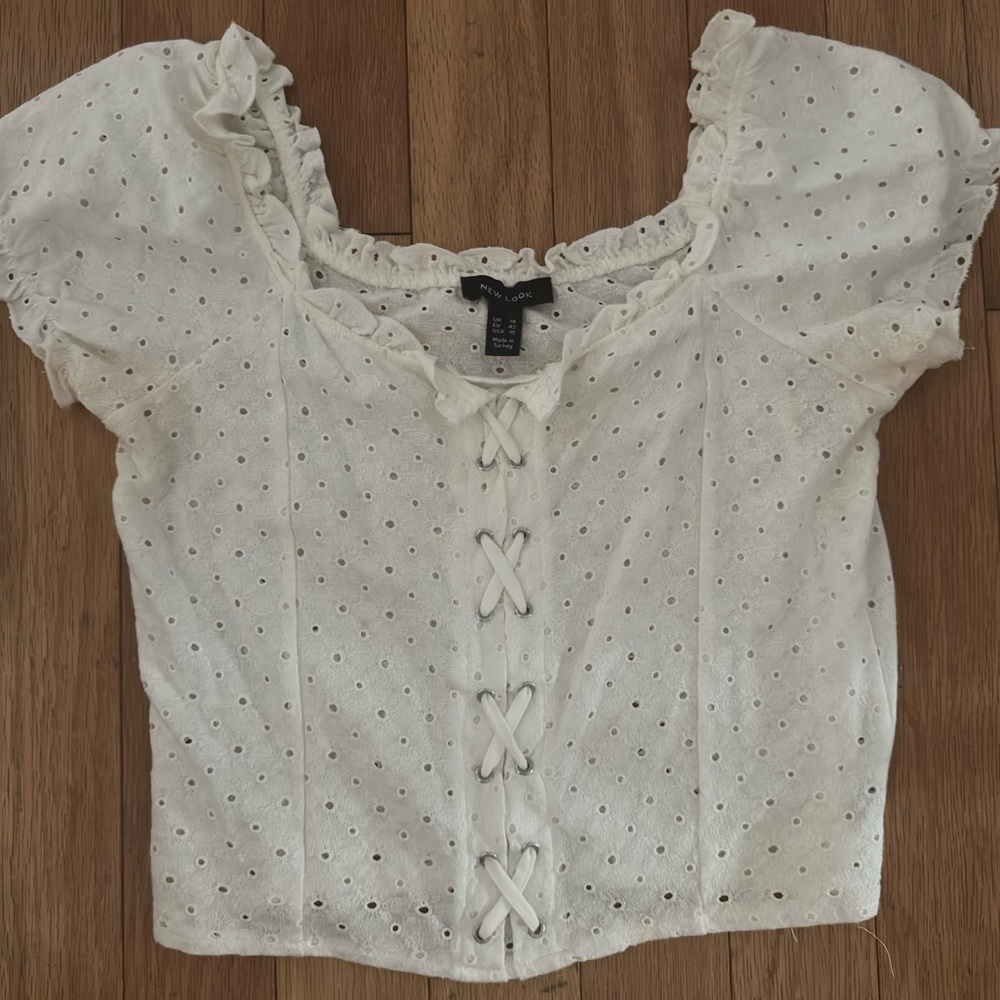 White Embroidered Crop Top